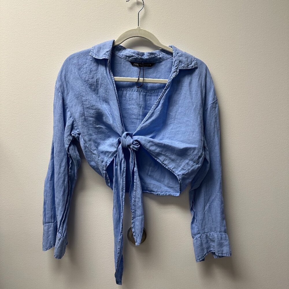 Zara Blue Tie Crop Top